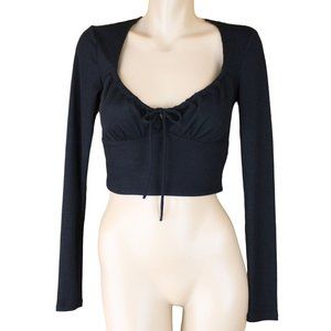 NWT Aeropostale Ribbed Crop Top Small Scoop Neck Long Sleeve Tie Up Ballet CA183
